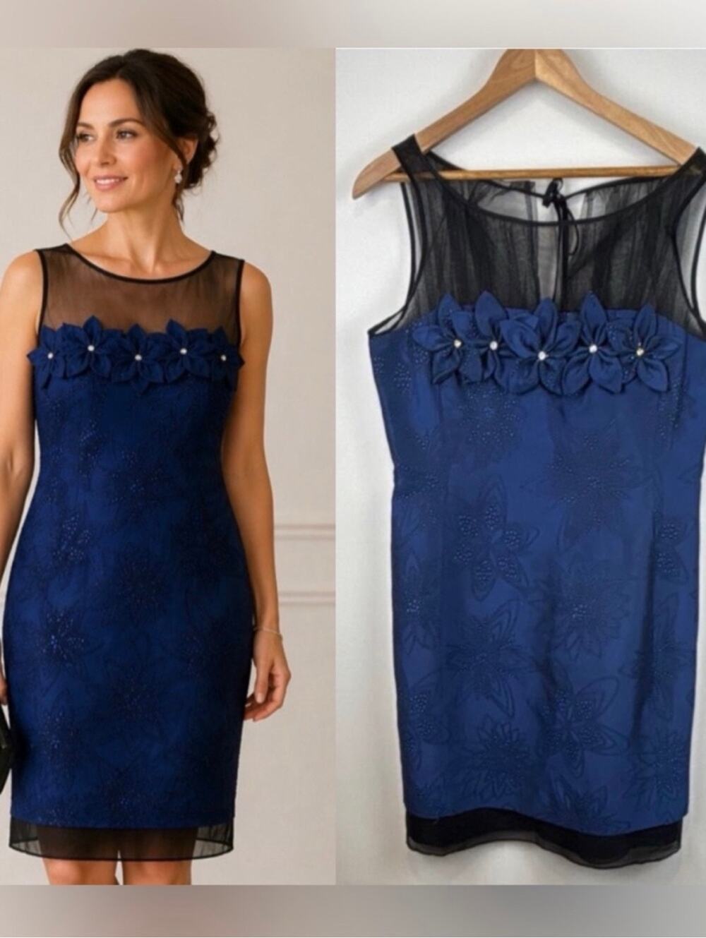 KAY UNGER Floral Embroidered Sheath Dress  Size 8 Holiday Party Wedding Guest
